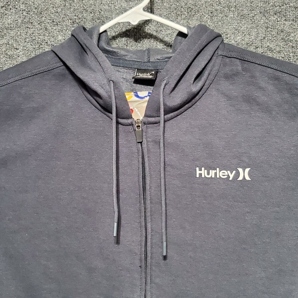 Hurley Mens Zip Up Hoodie Medium Gray Blue Fleece Interior Fall 2024 Surf Skate